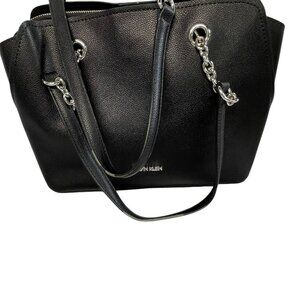 Calvin Klein Hailey Pebble Triple Compartment Chain Satchel - Black